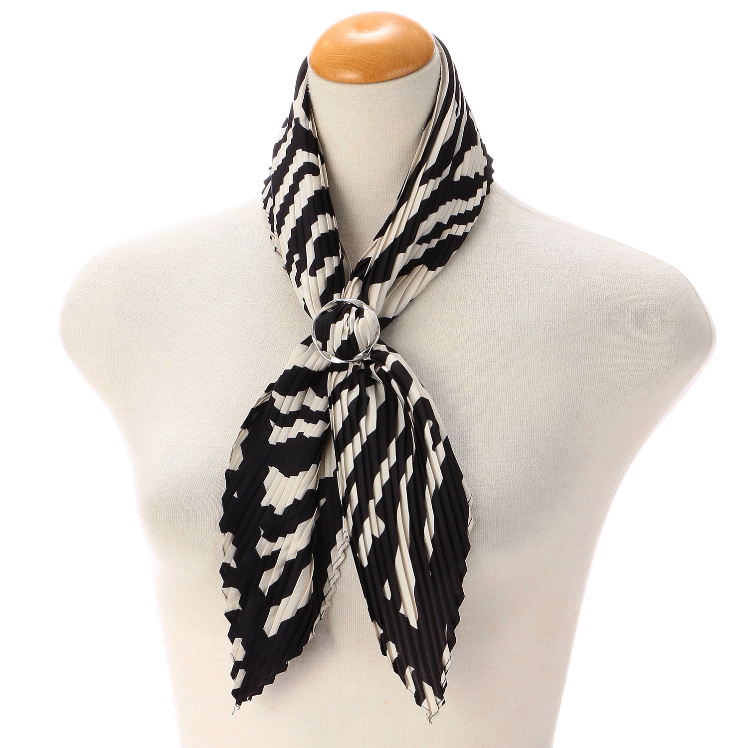 スカーフリング付きプリーツスカーフ ゼブラ