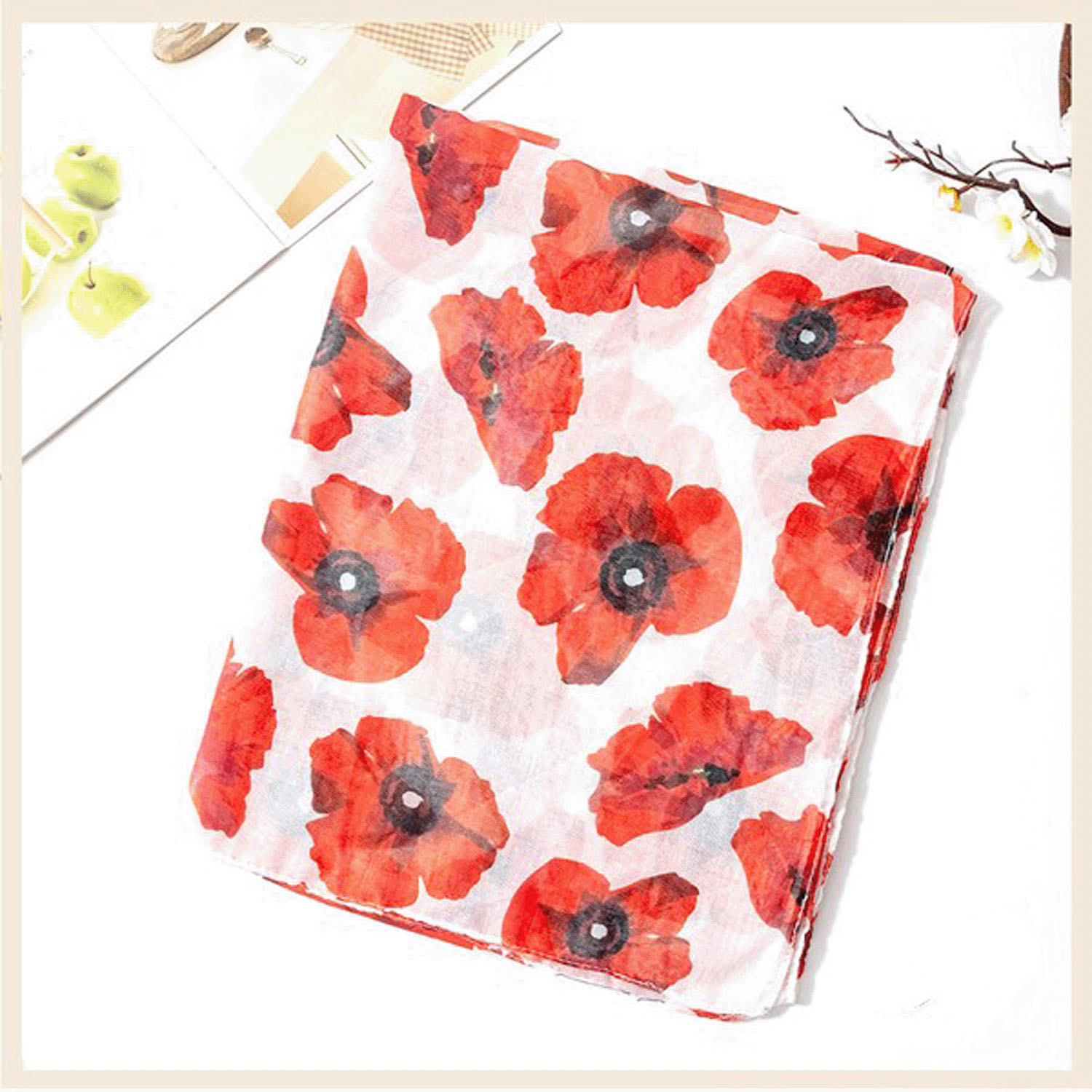 【ホワイト終了】大判ストール ポピー - 画像2