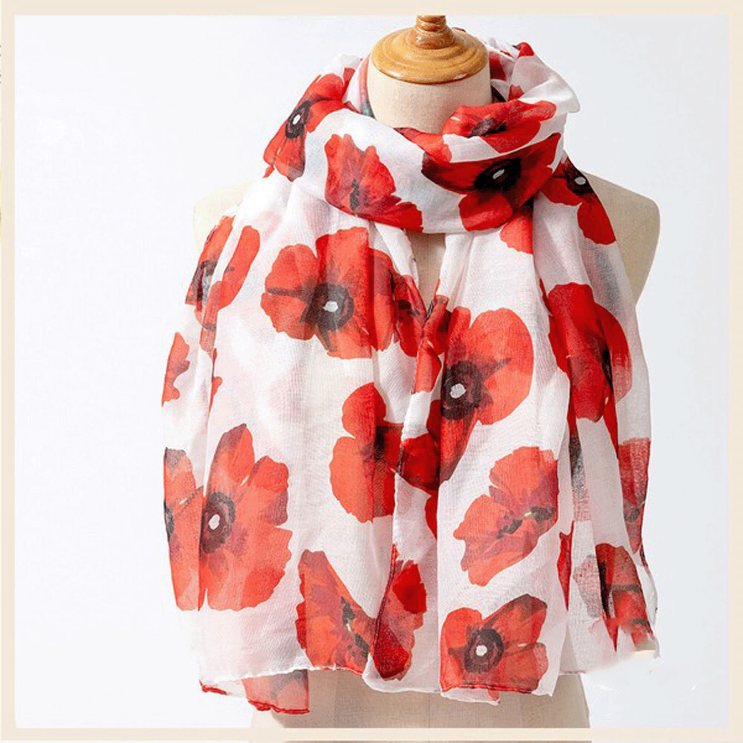 【ホワイト終了】大判ストール ポピー