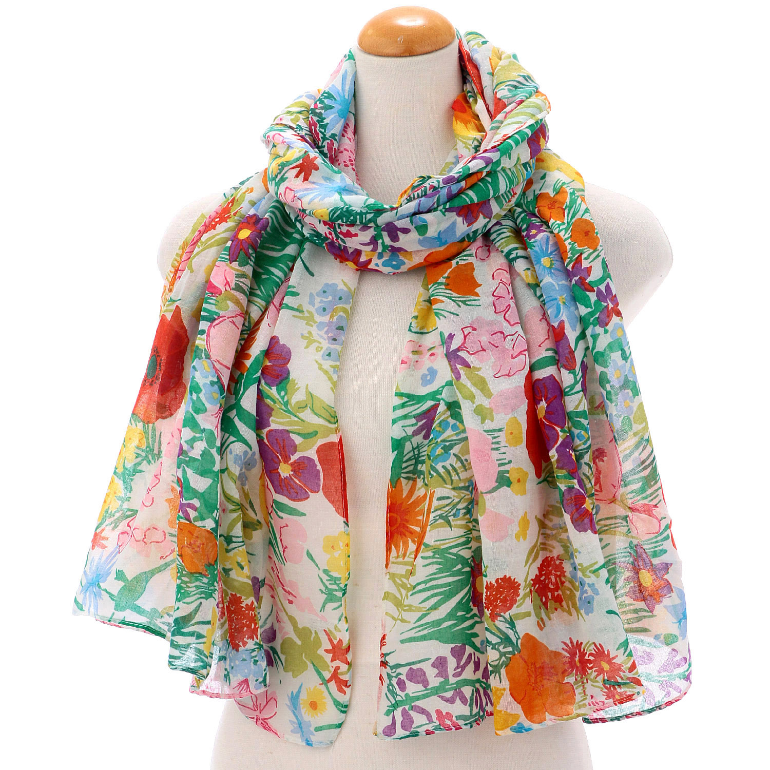 【オフホワイト、ディープブルー、ライラック終了】花柄プリントストール