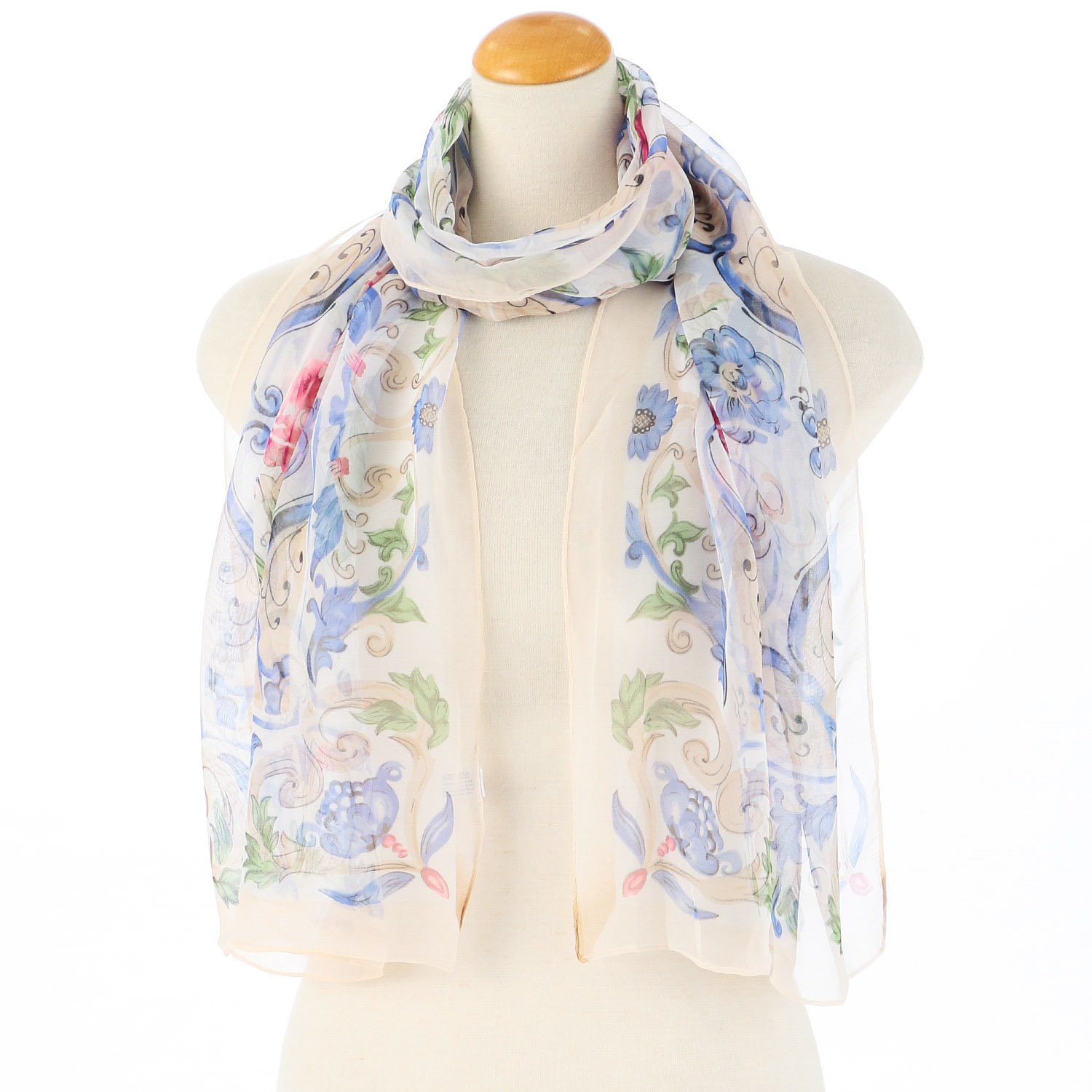 【サーモンピンク終了】花柄シフォンプリントストール