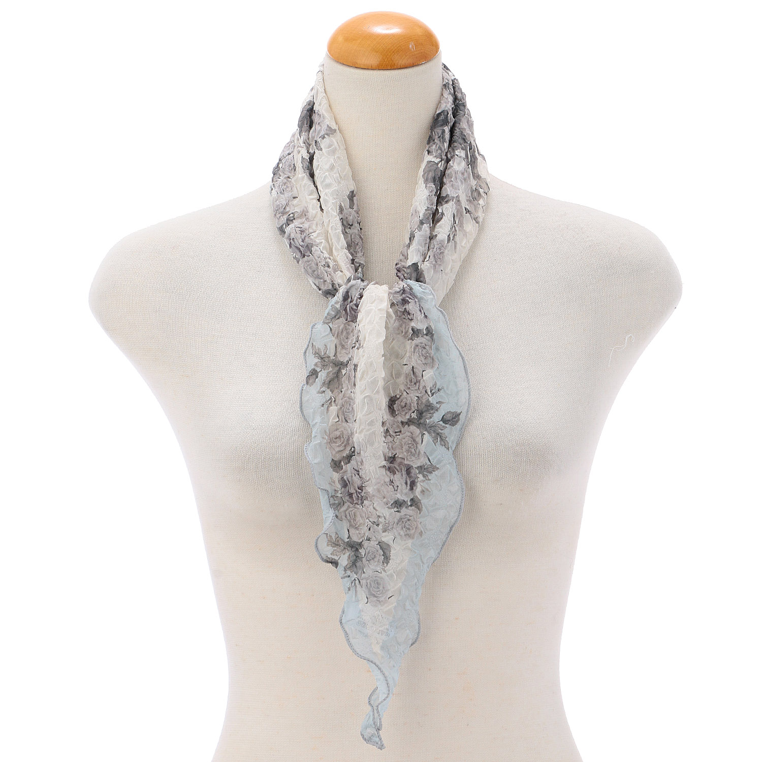 【グレー、イエロー終了】バラ柄シワ加工剣先スカーフ - 画像2