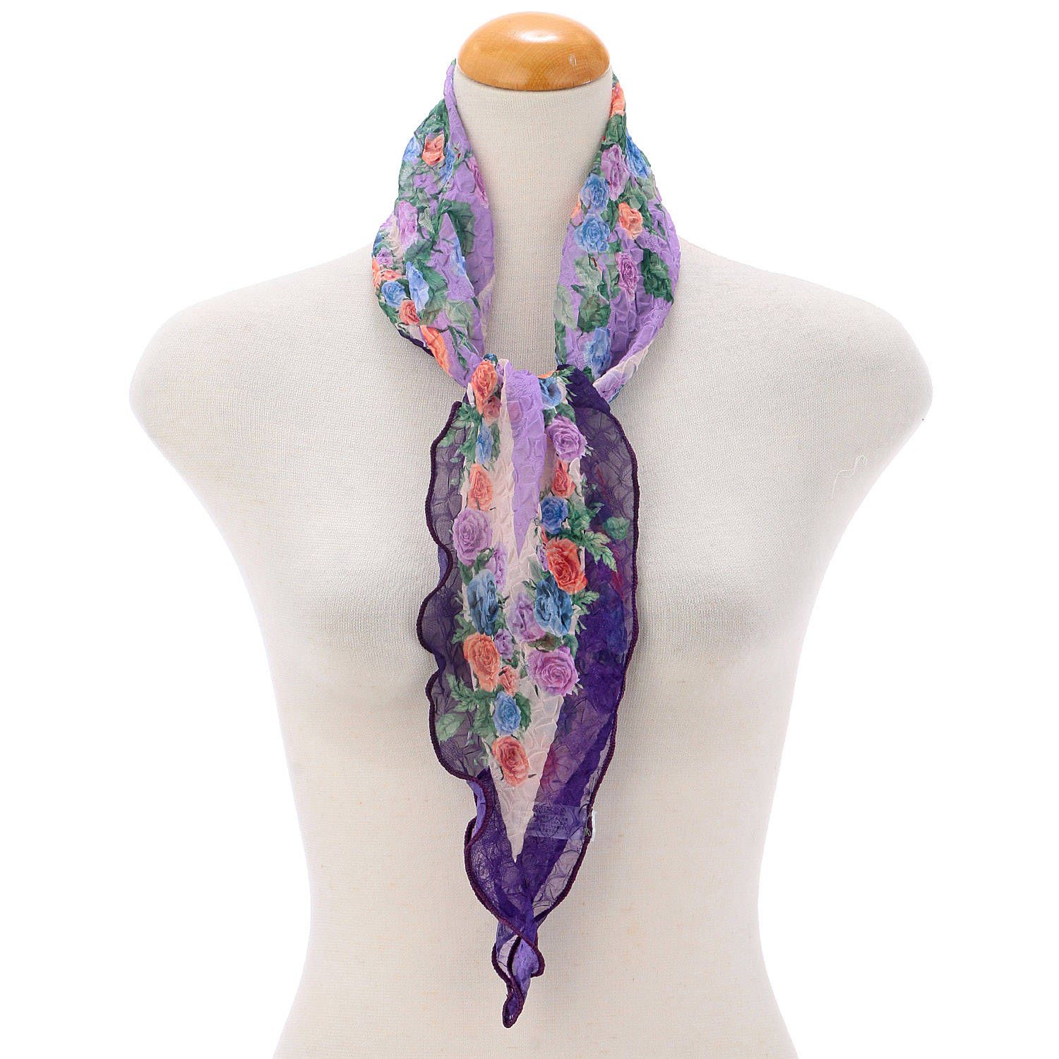 【グレー、イエロー終了】バラ柄シワ加工剣先スカーフ - 画像7