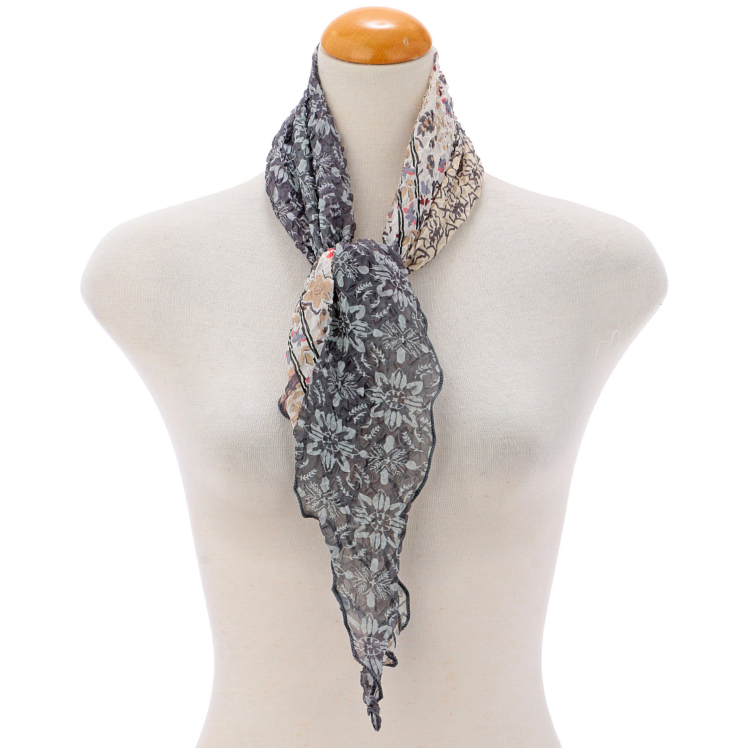 幾何柄シワ加工剣先スカーフ