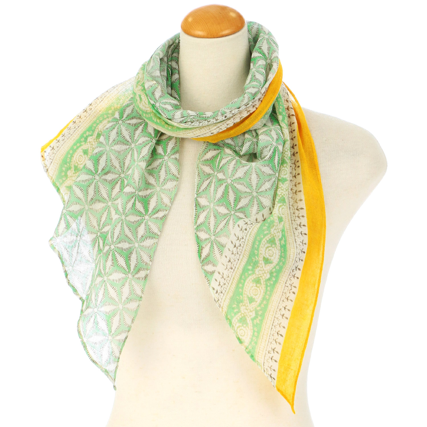 UV剣先リネンコットンストール エスニック柄