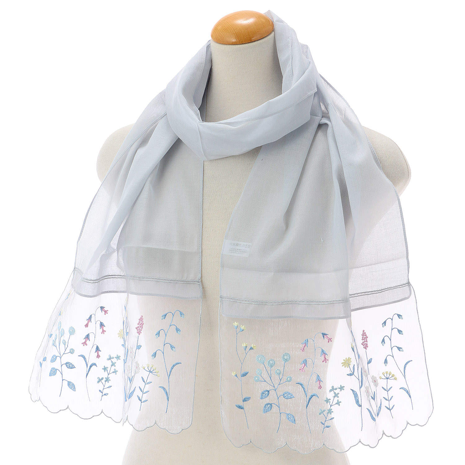 オーガンジー刺繍ストール ボタニカル柄