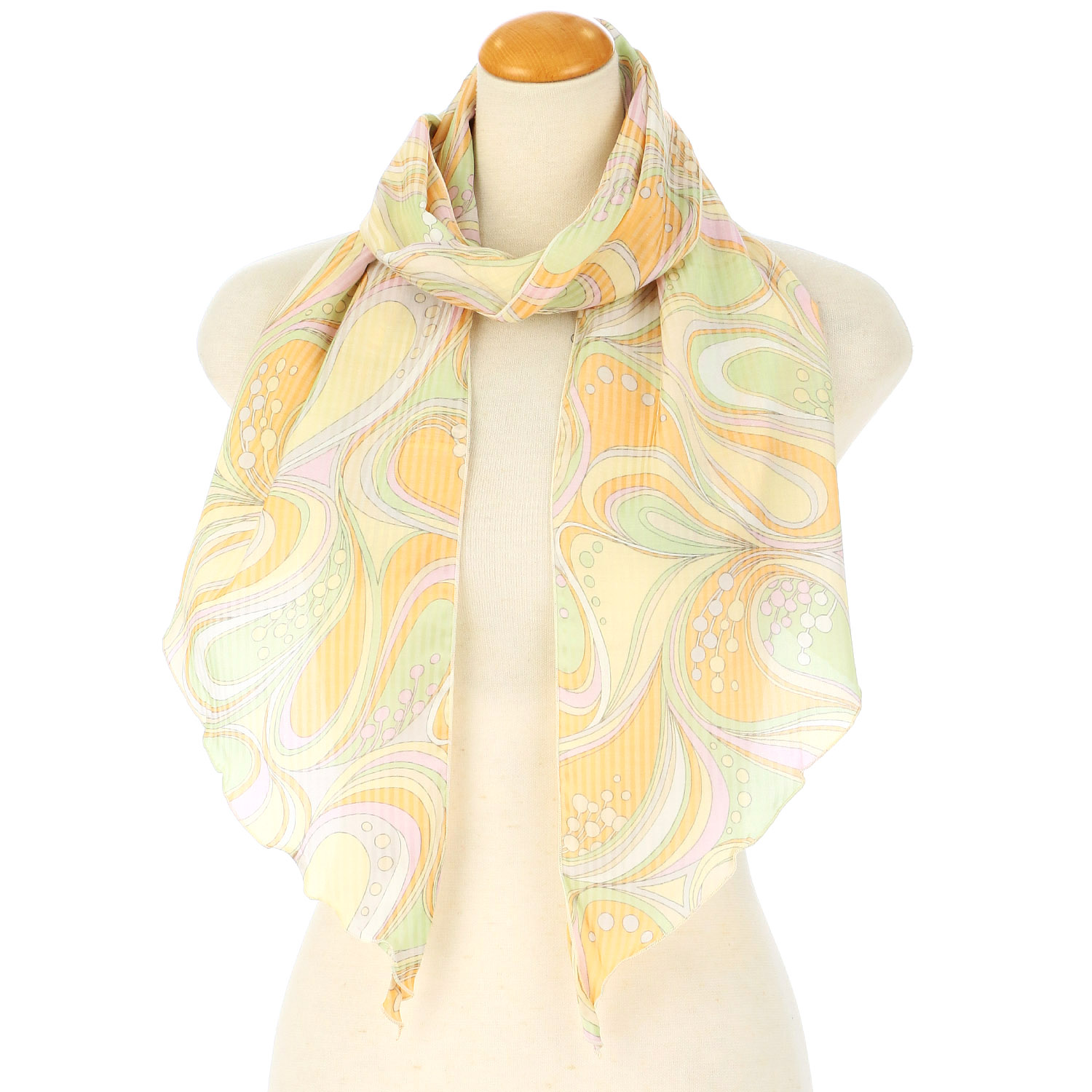 日本製 カーブ幾何柄剣先スカーフ - 画像1