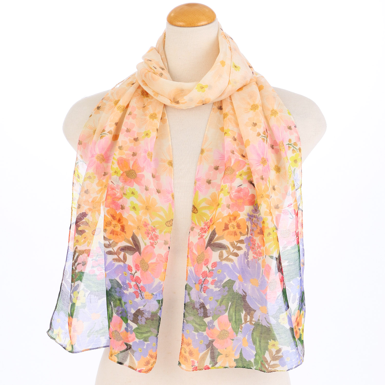 インド製 シルク混花柄プリントストール