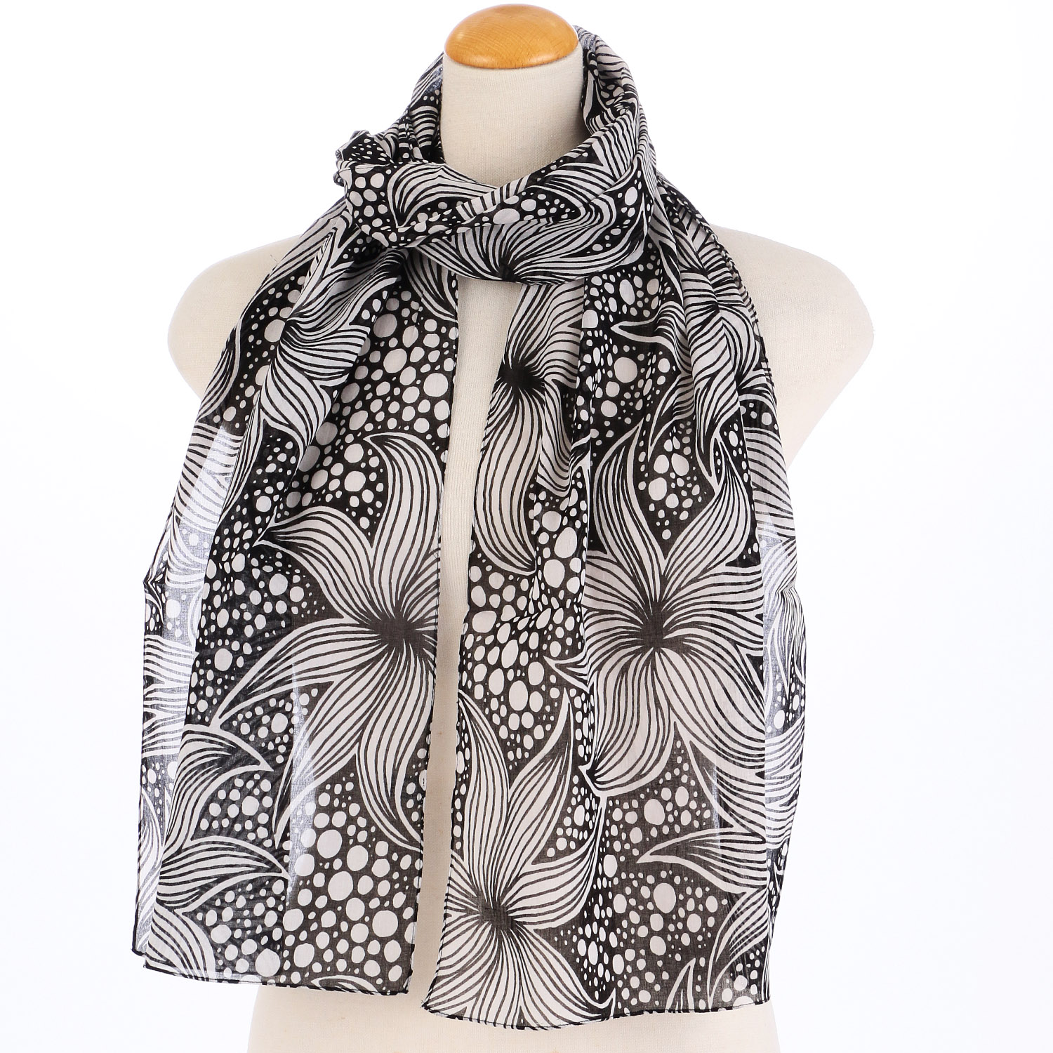 【04終了】インド製 モノトーン柄プリントストール - 画像4