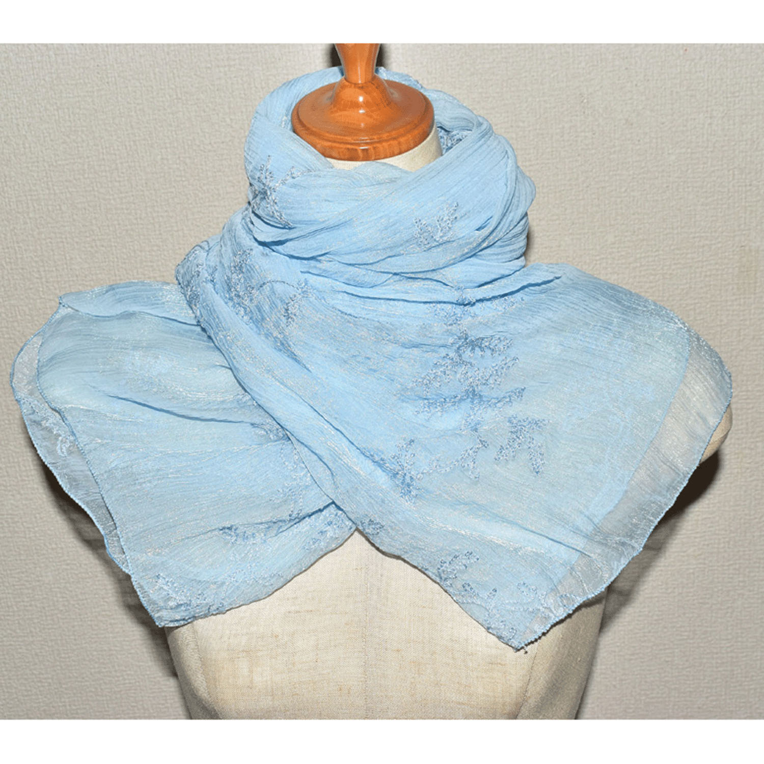 ポリエステルオーガンジーストール リーフ刺繍 - 画像6