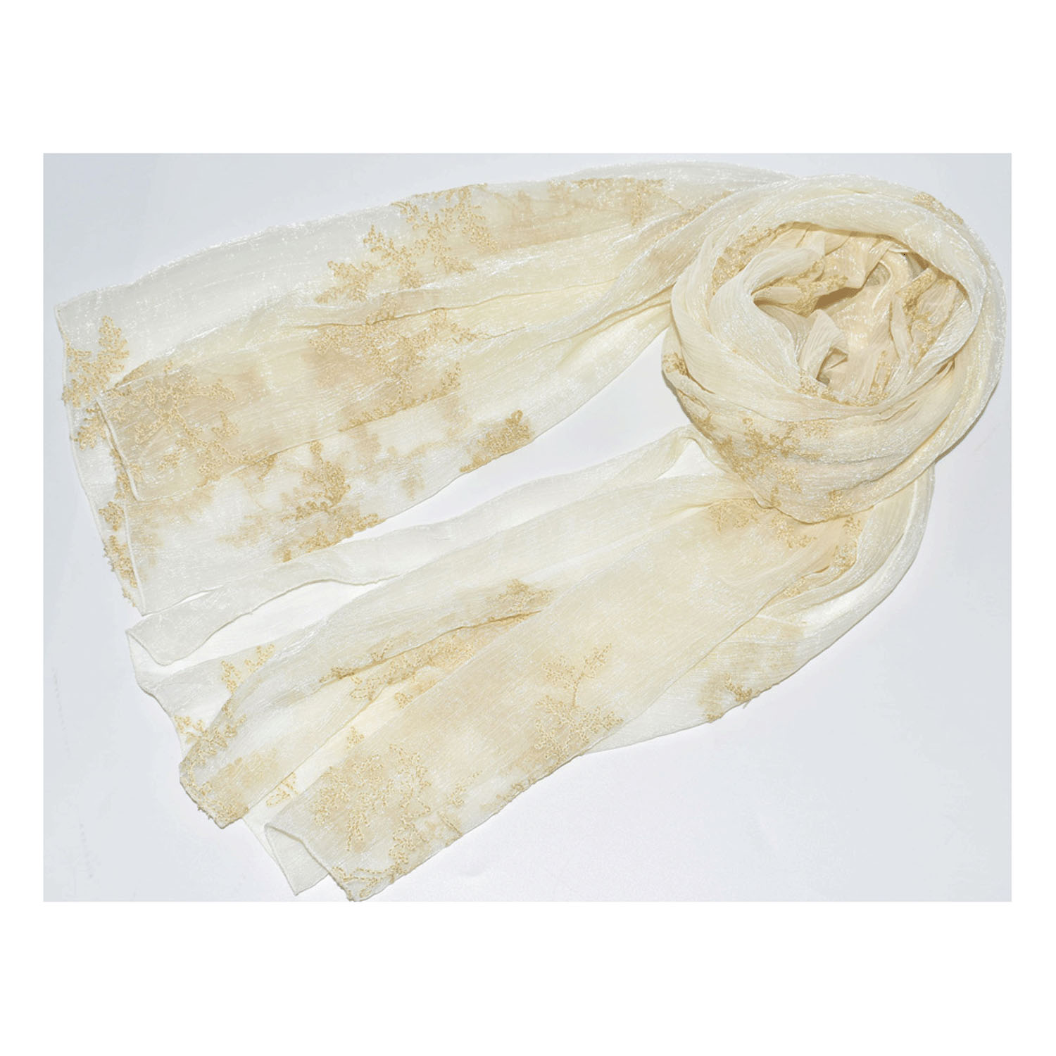 ポリエステルオーガンジーストール リーフ刺繍