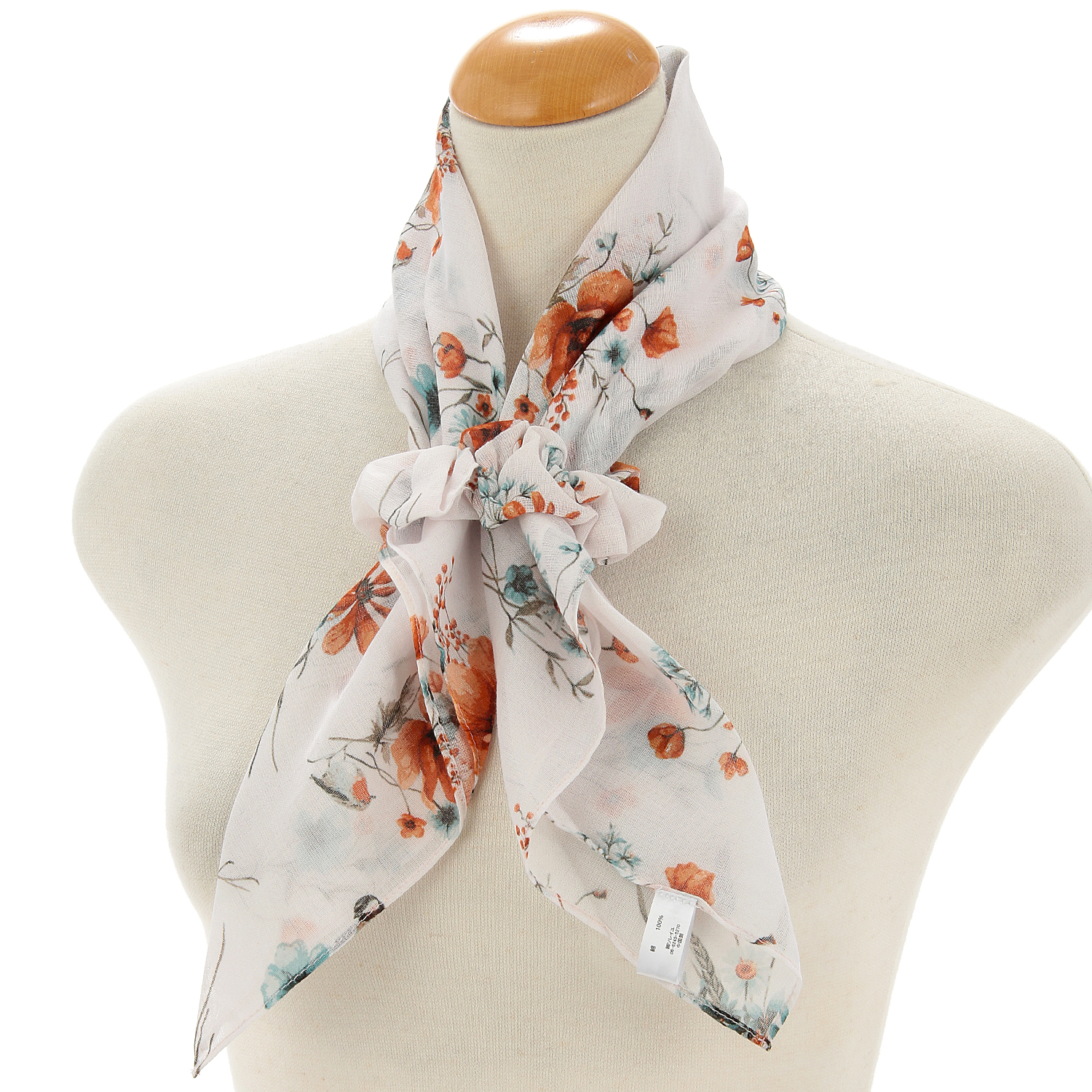 コットンUVシュシュ付きスカーフ ブーケ柄