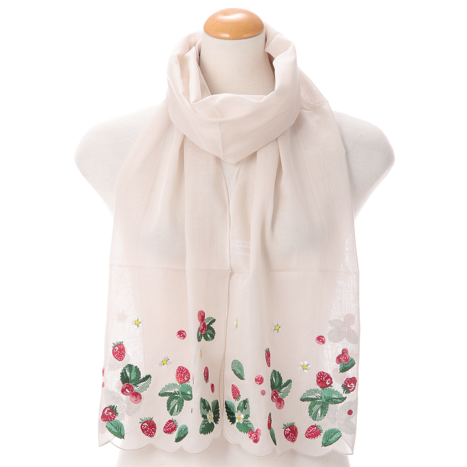 【ストロベリー終了】スカラップ刺繍ストール フルーツ柄