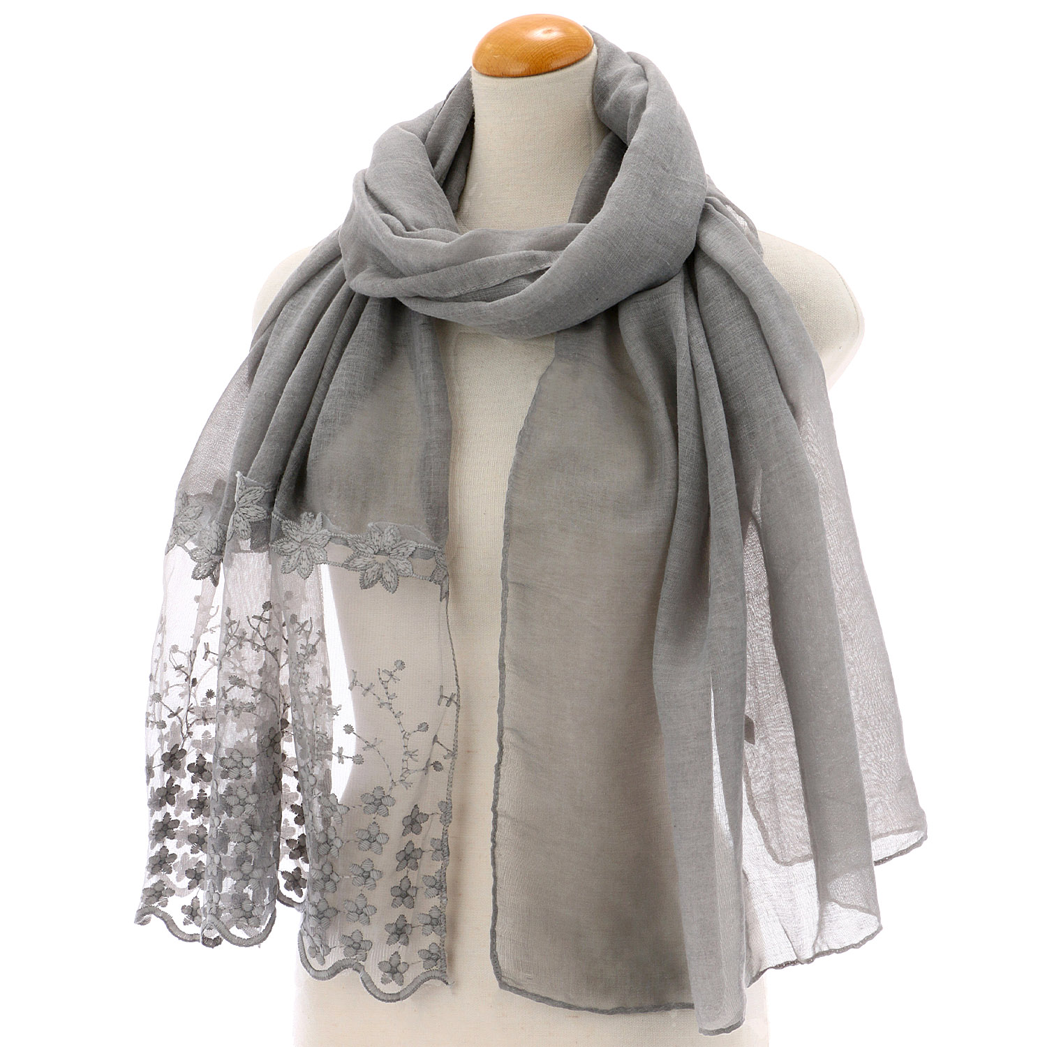 小花刺繍切替ストール