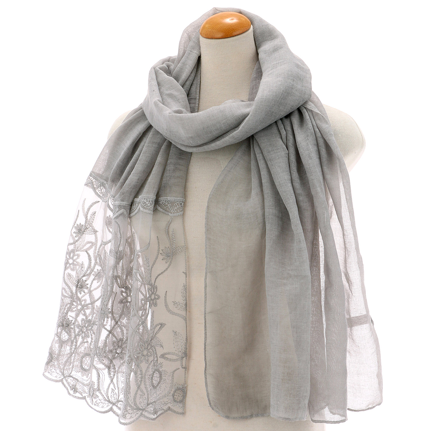 フラワー刺繍切替ストール