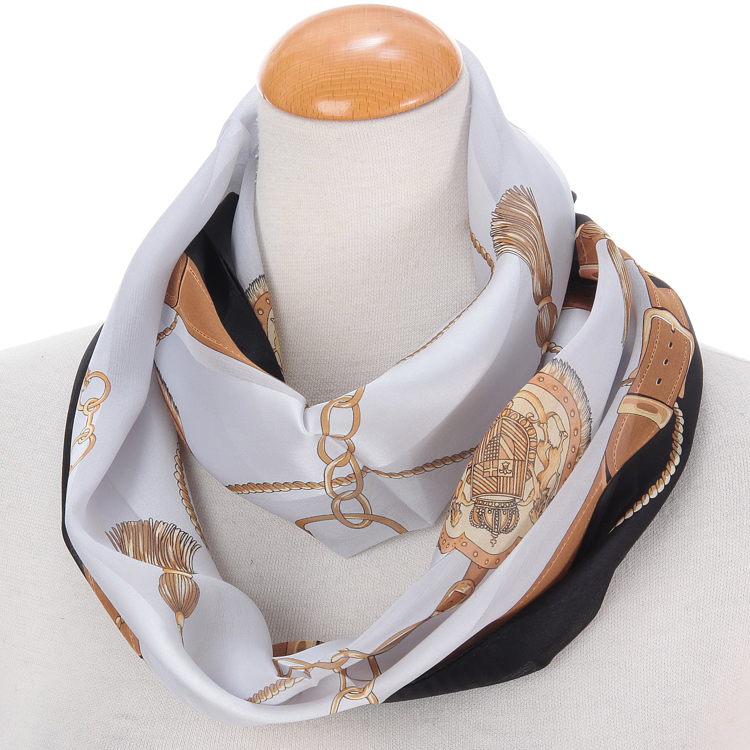 日本製 シルクサテンストライプループスカーフ クレスト