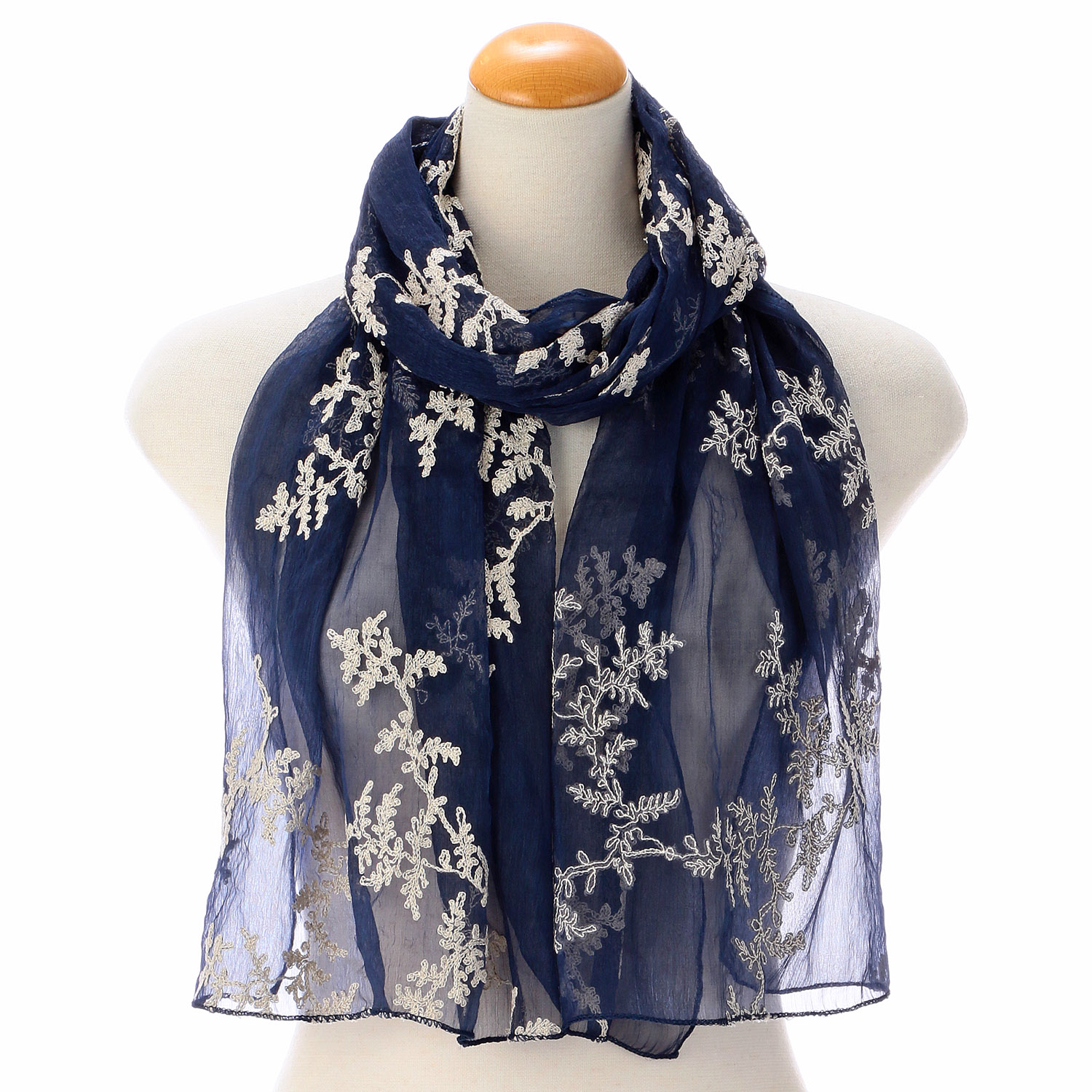 【ネイビーブルー終了】リーフ刺繍ストール - 画像5