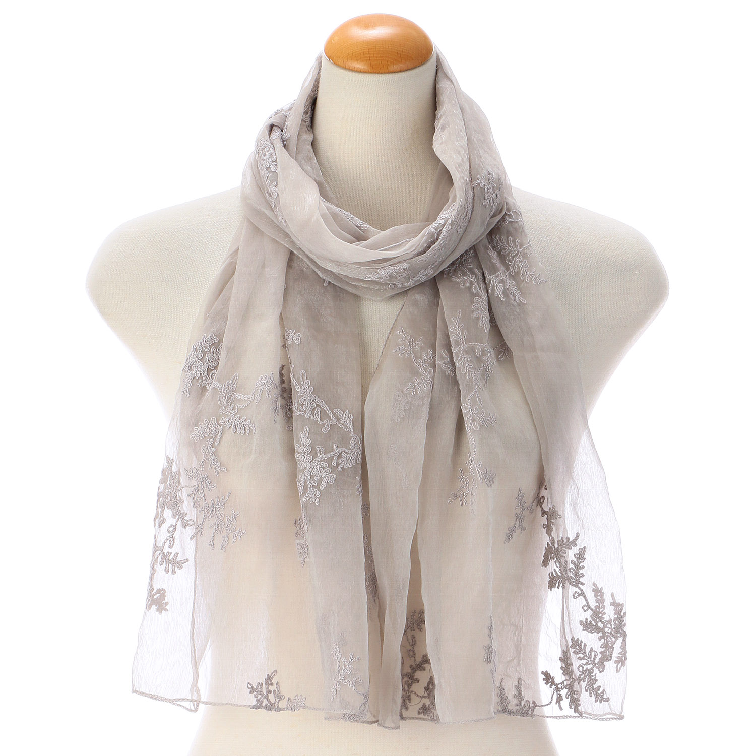 【ネイビーブルー終了】リーフ刺繍ストール