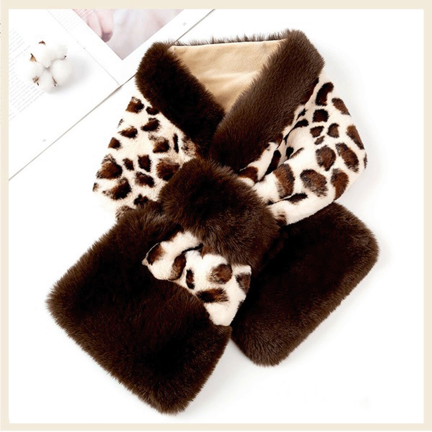 【ベージュ終了】エコファーヒョウ柄マフラー - 画像3