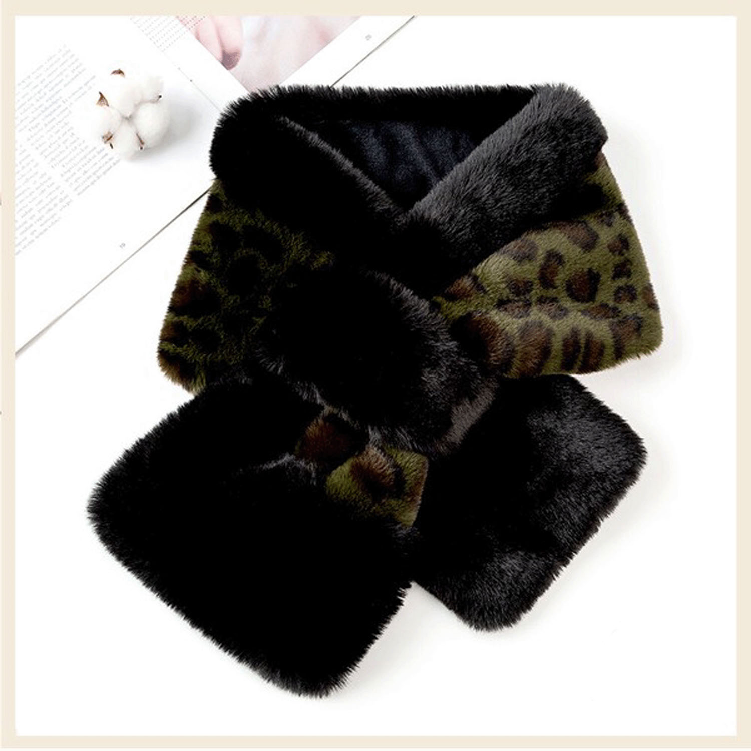 【ベージュ終了】エコファーヒョウ柄マフラー - 画像5