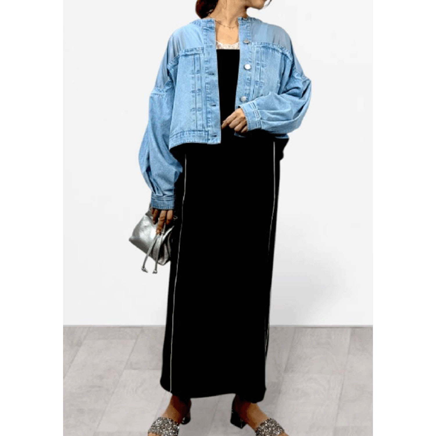 QTUME リメイク風デニムコンビジャケット - 画像14