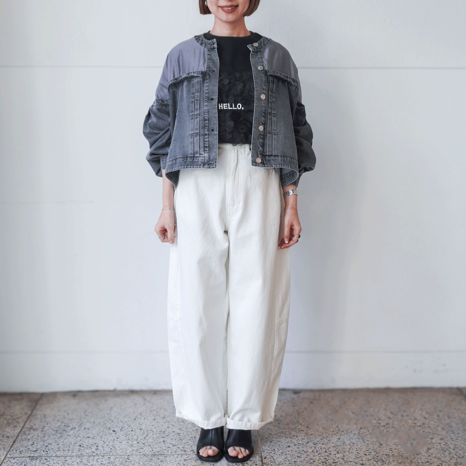 QTUME リメイク風デニムコンビジャケット - 画像6