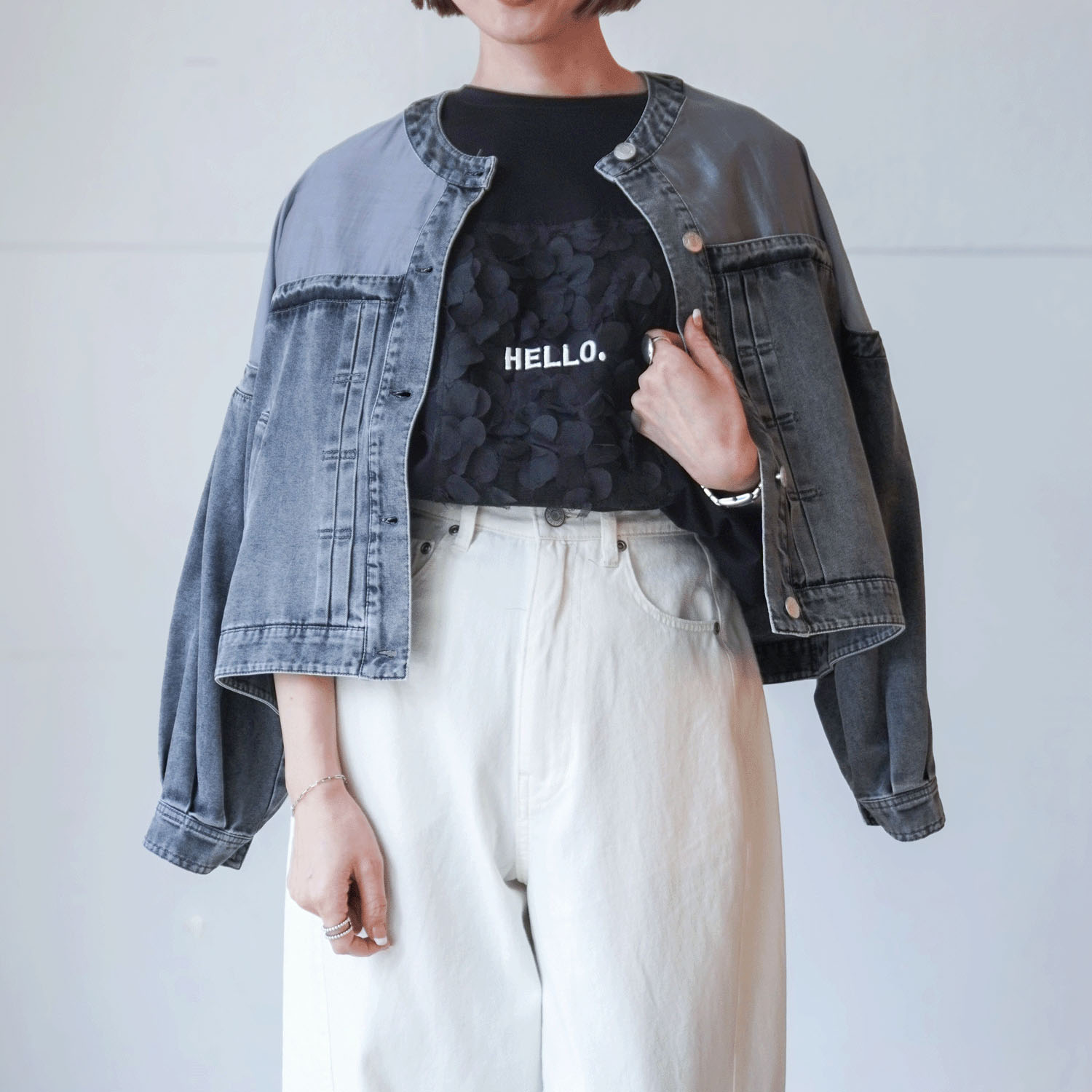 QTUME リメイク風デニムコンビジャケット - 画像7