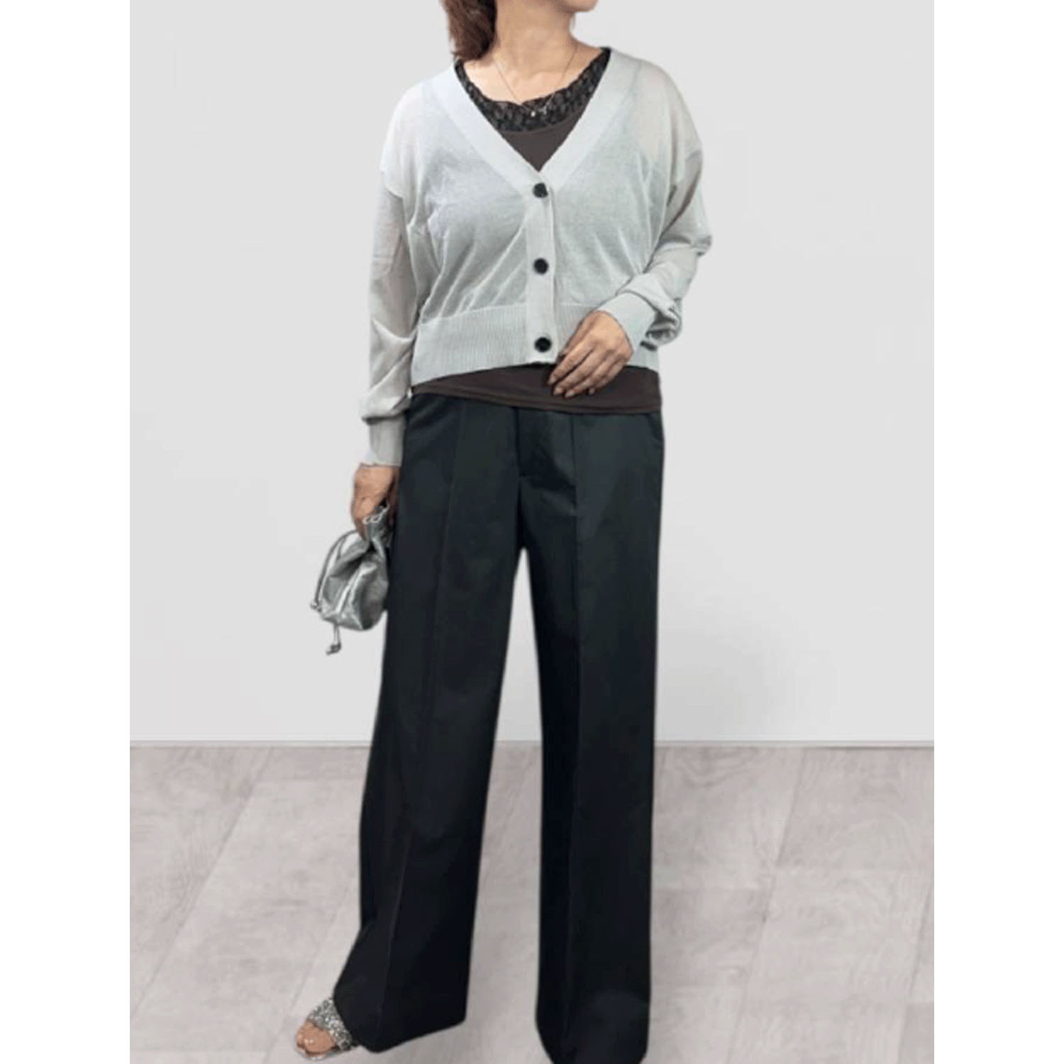 QTUME シアーニットクロップドカーデ - 画像4