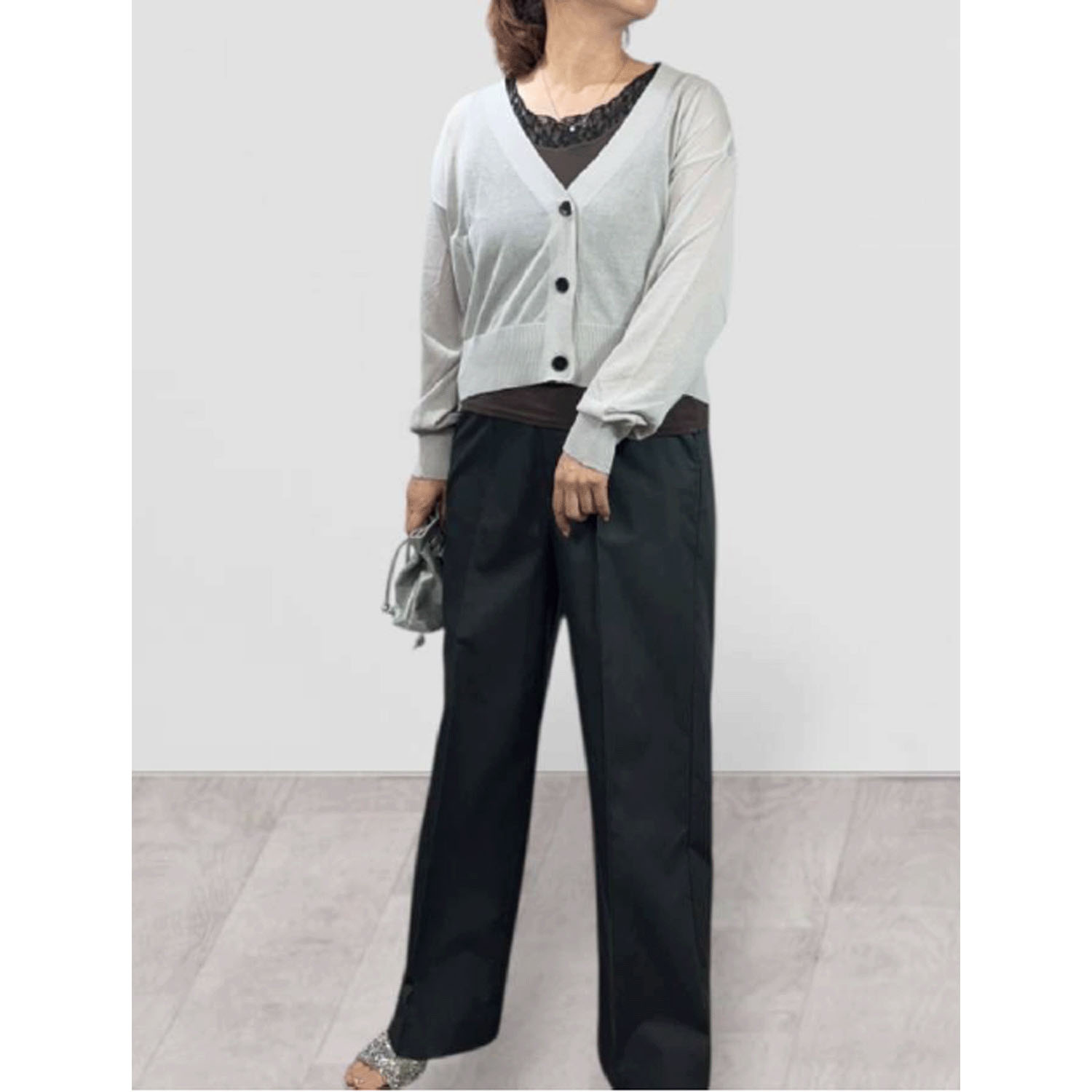 QTUME シアーニットクロップドカーデ - 画像5