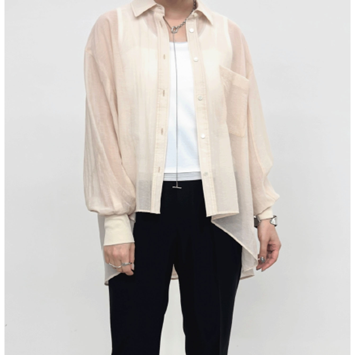 NUS シアーバックギャザーフレアシャツ - 画像2