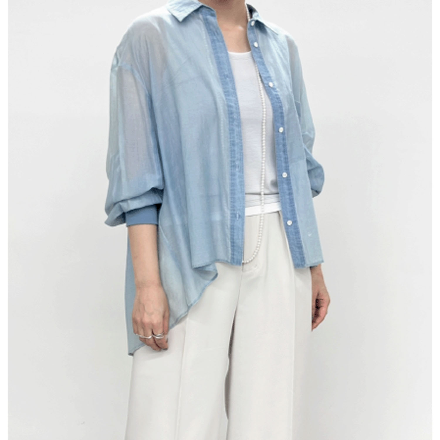 NUS シアーバックギャザーフレアシャツ