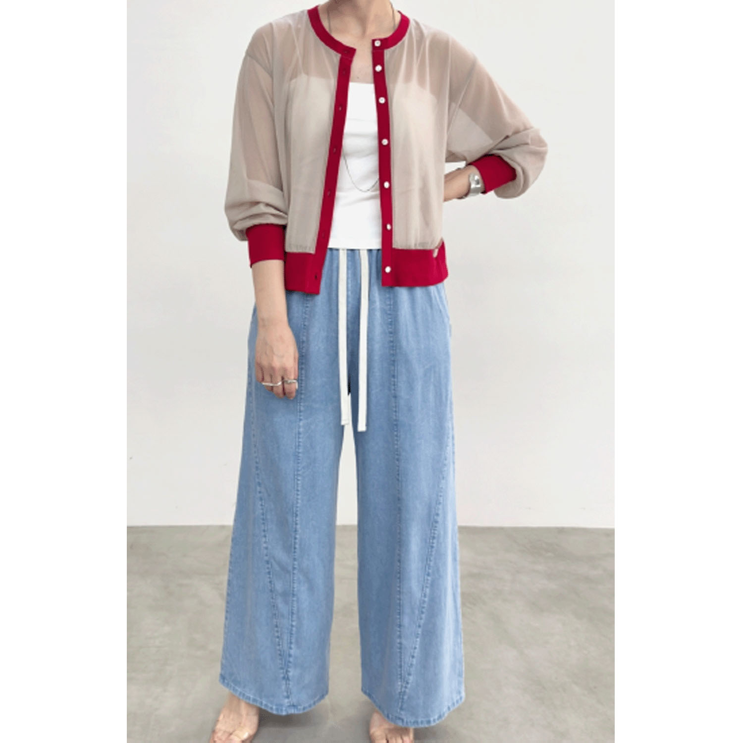 NUS バイカラーシアーカーディガン - 画像6