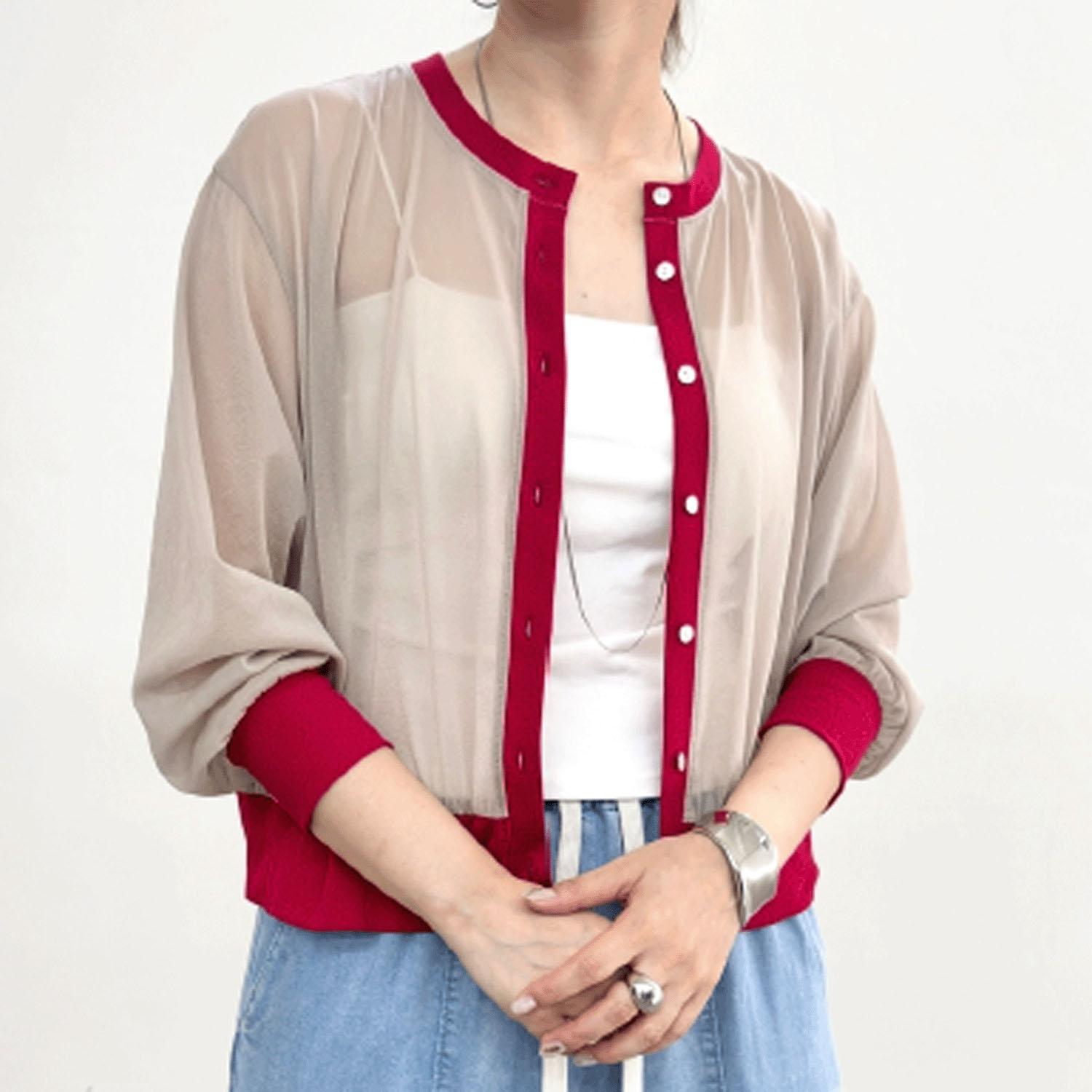 NUS バイカラーシアーカーディガン