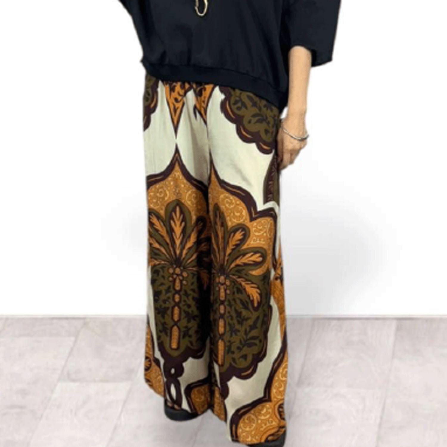 QTUME シルクリネンダマスクリラクシーワイドパンツ