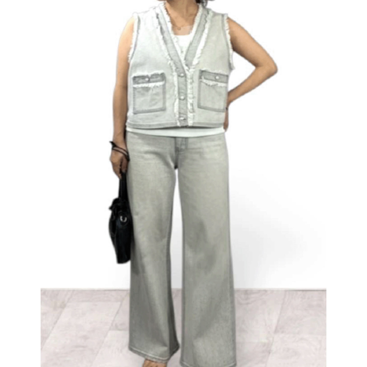 QTUME DENIMパールフリンジベスト - 画像8