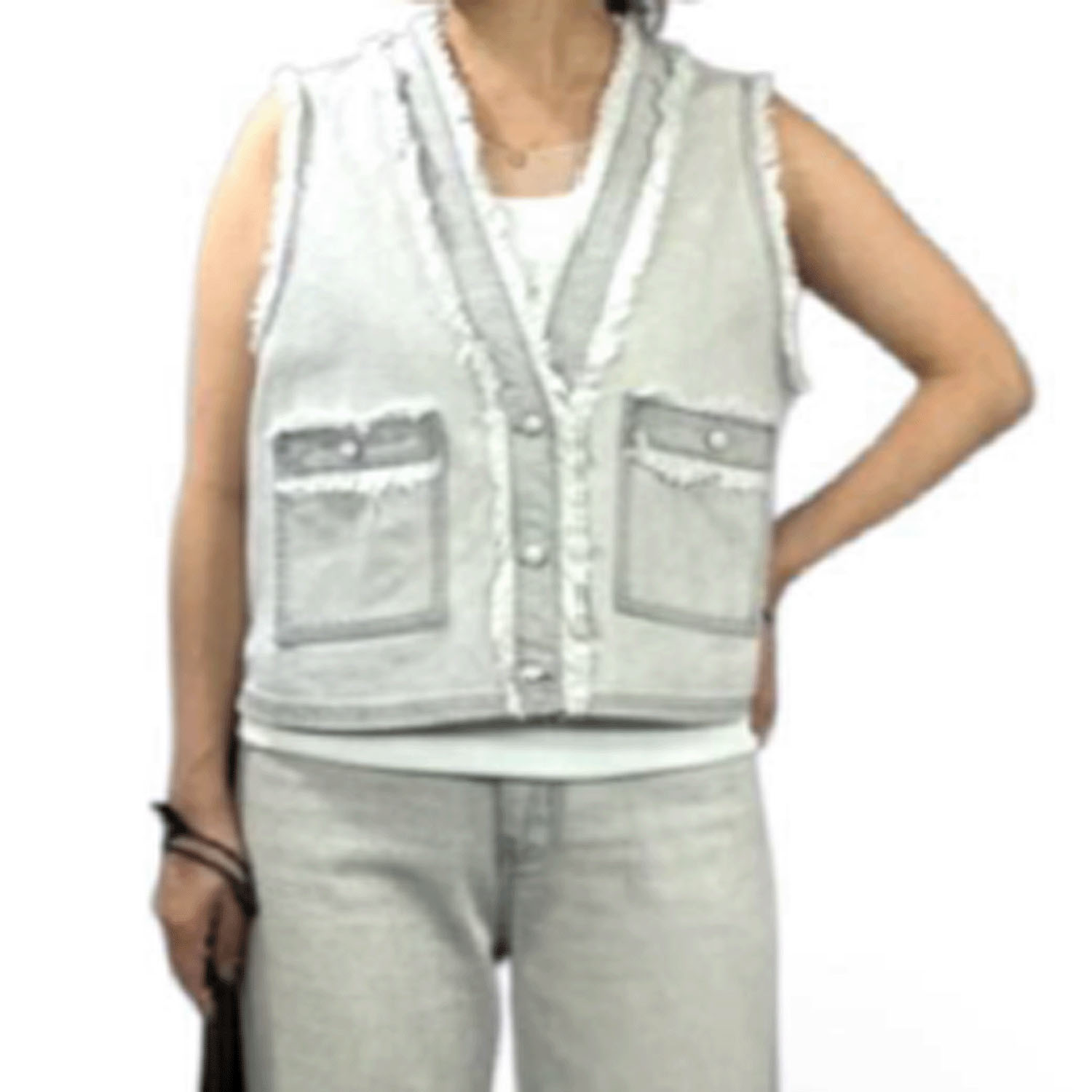 QTUME DENIMパールフリンジベスト