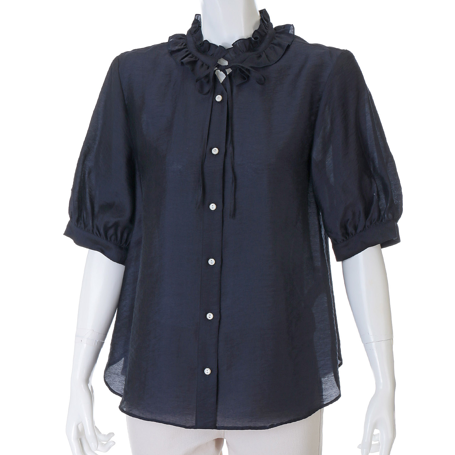 Doubleface Tokyo フリルネック前リボン半袖ブラウス - 画像11