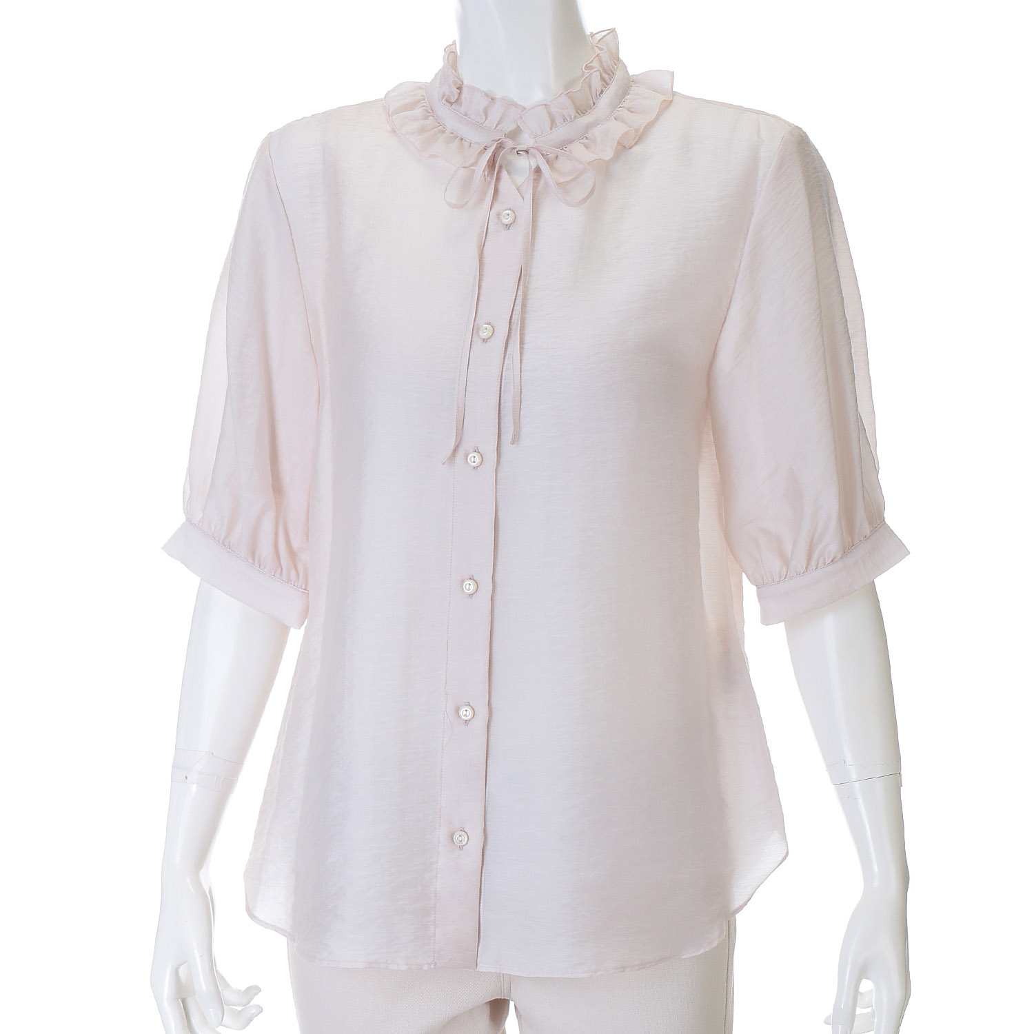 Doubleface Tokyo フリルネック前リボン半袖ブラウス - 画像4