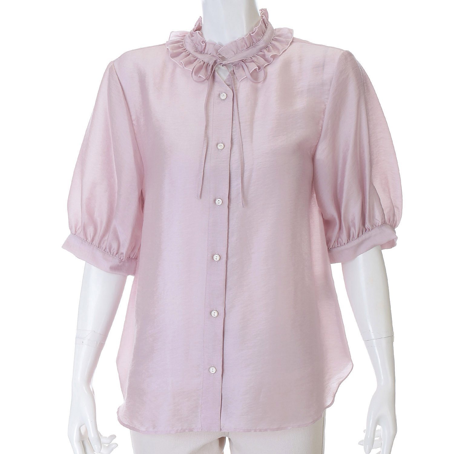 Doubleface Tokyo フリルネック前リボン半袖ブラウス - 画像7