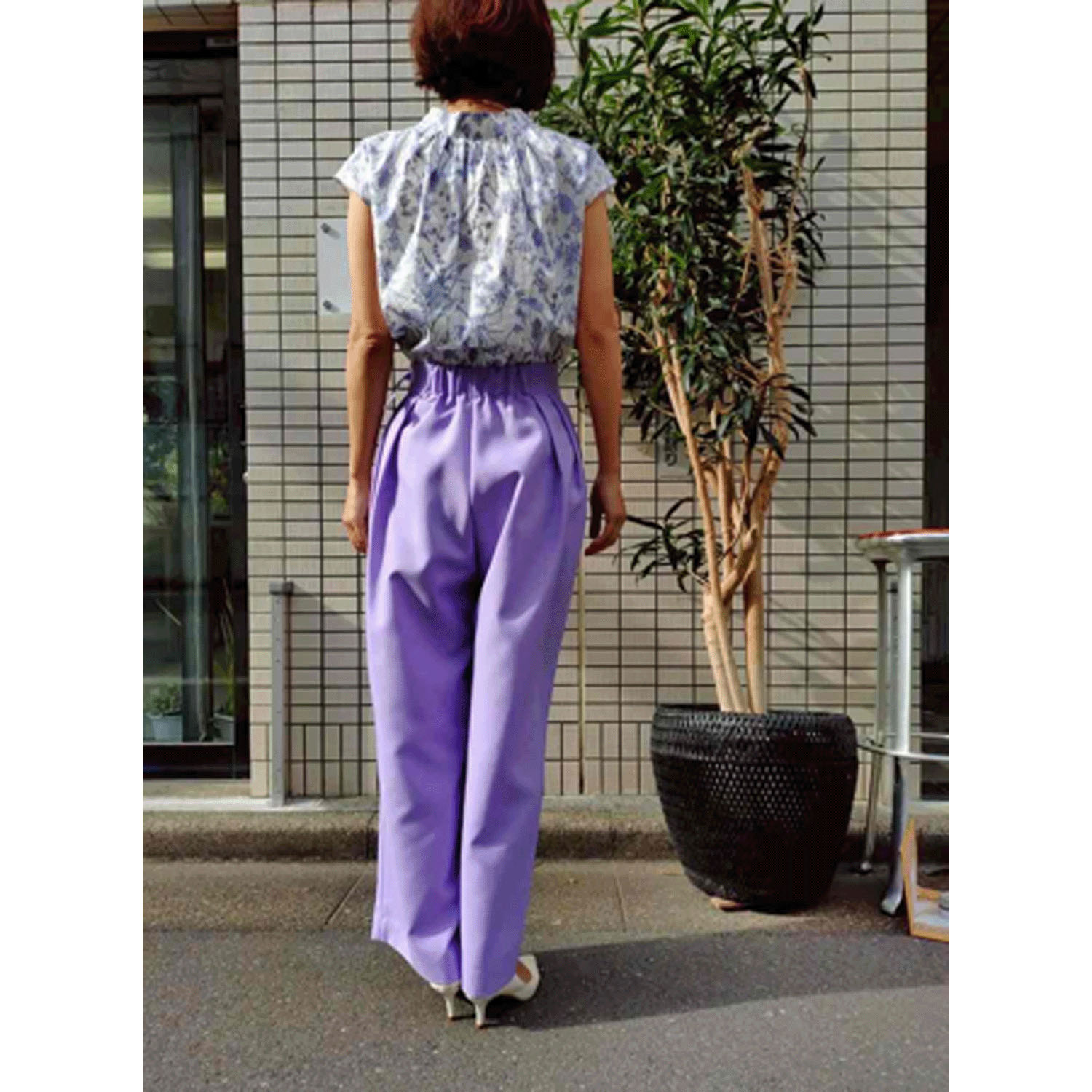 Doubleface Tokyo ボタニカルプリント前リボンフレンチブラウス - 画像3