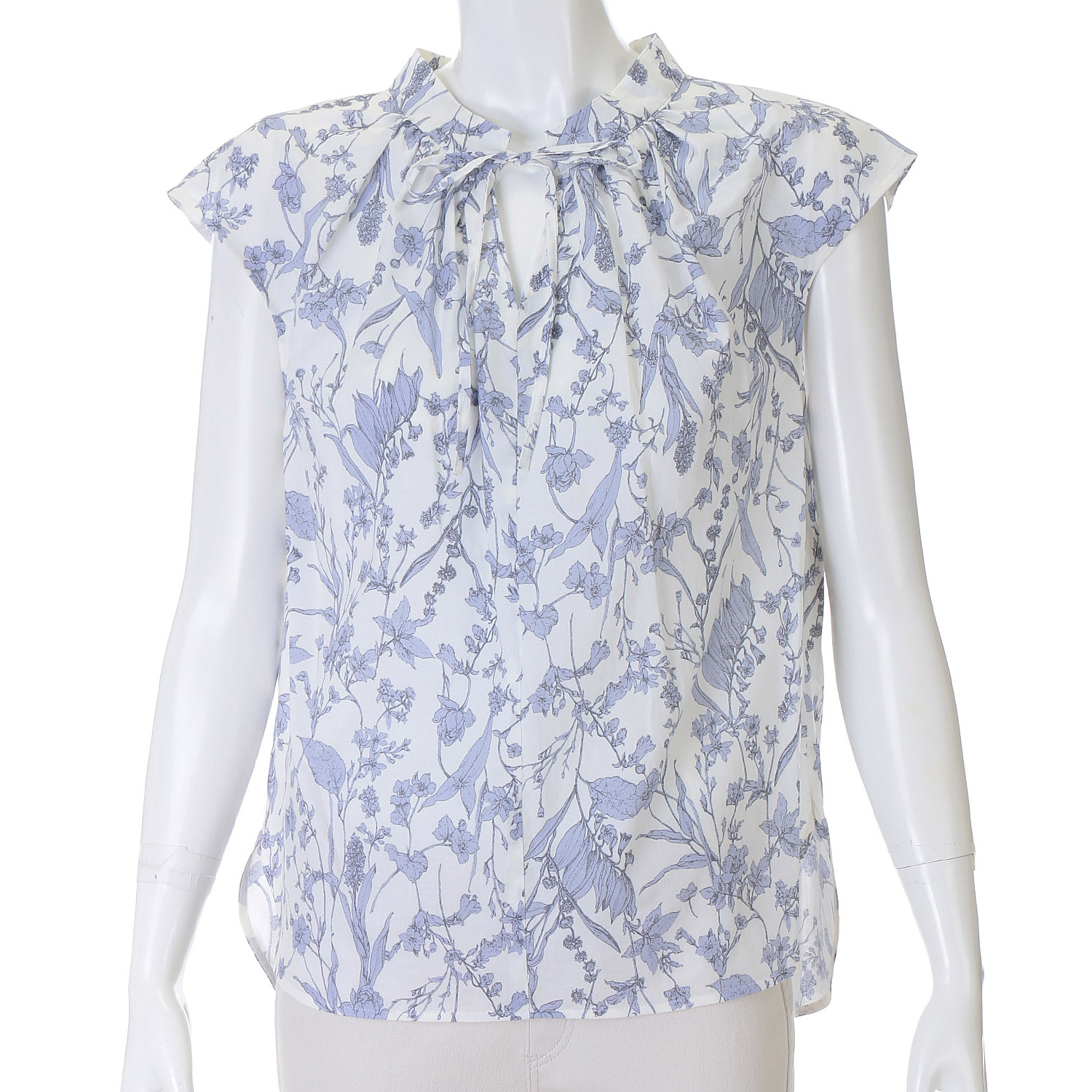 Doubleface Tokyo ボタニカルプリント前リボンフレンチブラウス - 画像5