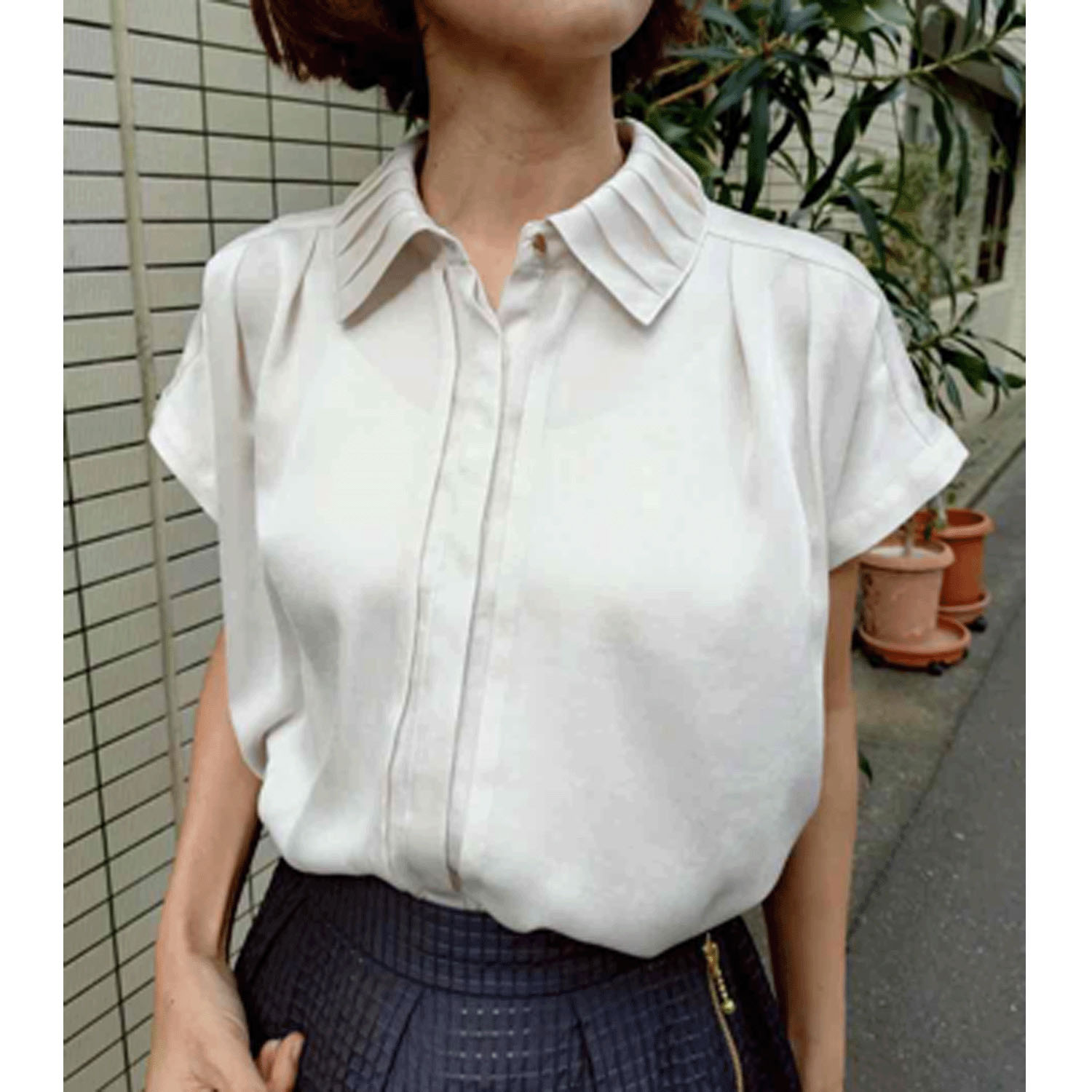 Doubleface Tokyo プリーツカラーフレンチスリーブブラウス