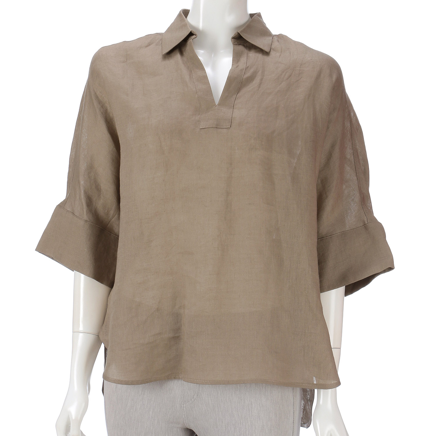 KOKIA 襟付きスキッパー麻ブラウス - 画像3