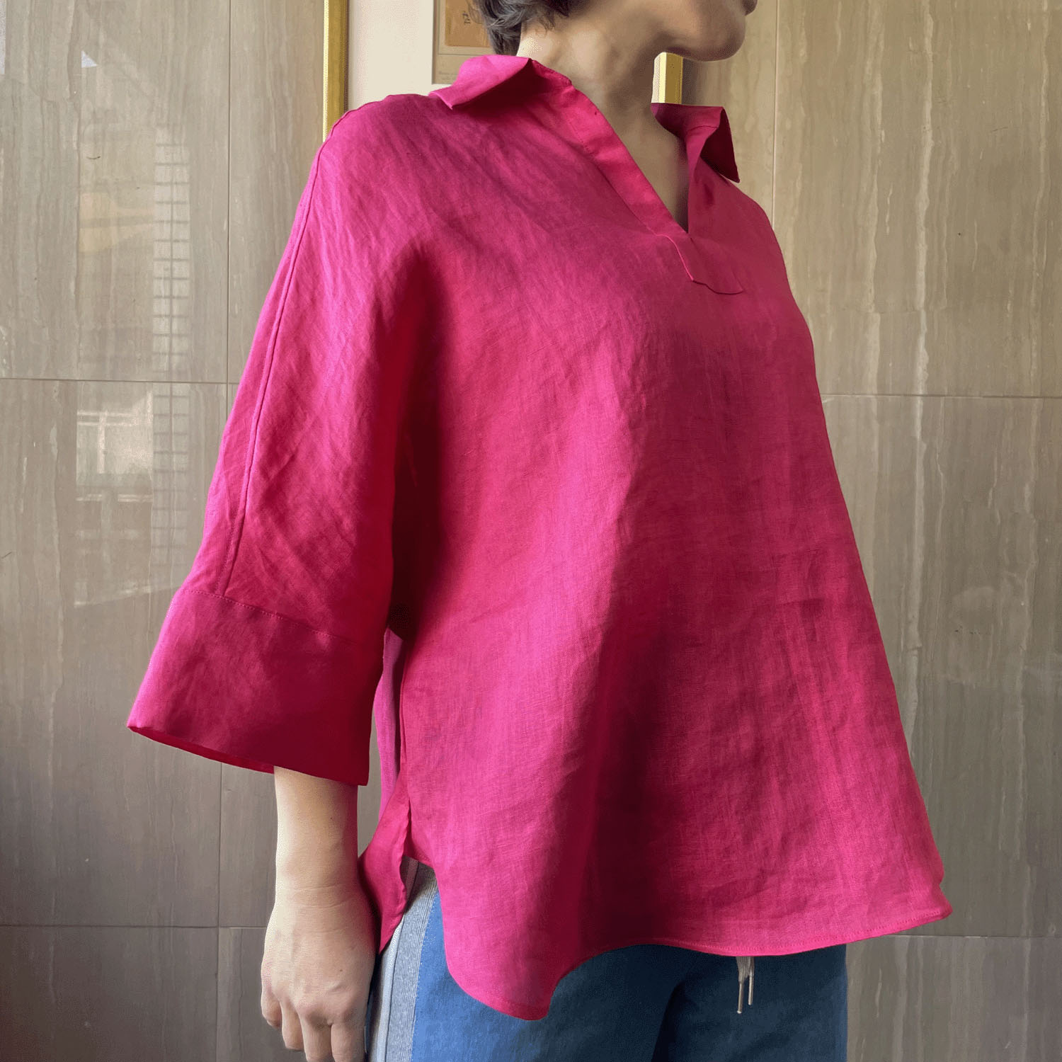 KOKIA 襟付きスキッパー麻ブラウス - 画像5