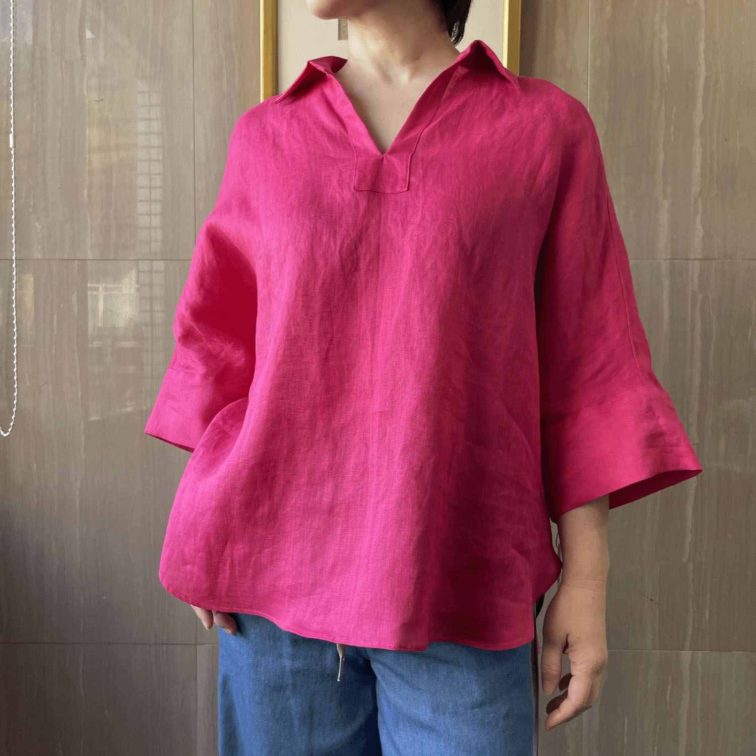 KOKIA 襟付きスキッパー麻ブラウス