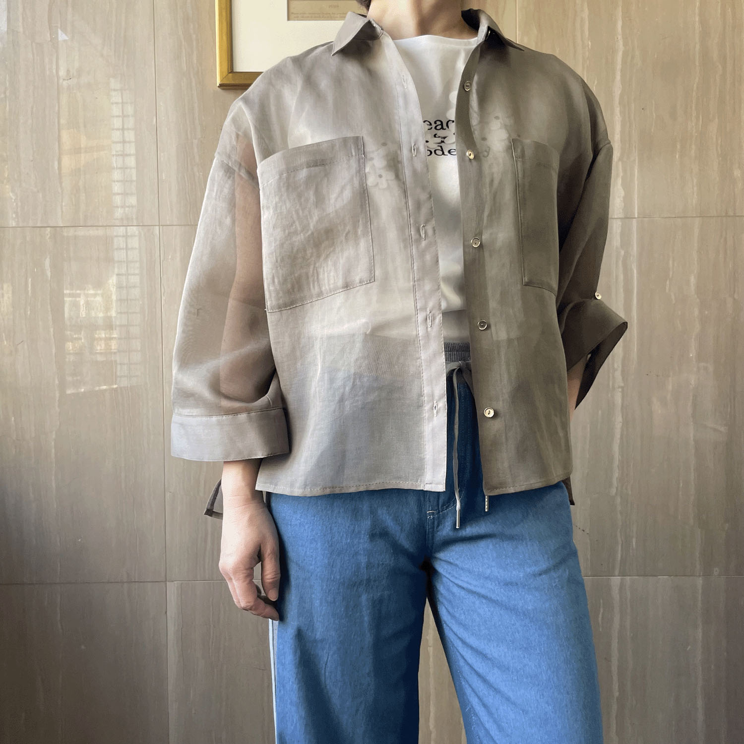 NOUQUE オーガンジー袖2WAYブラウス