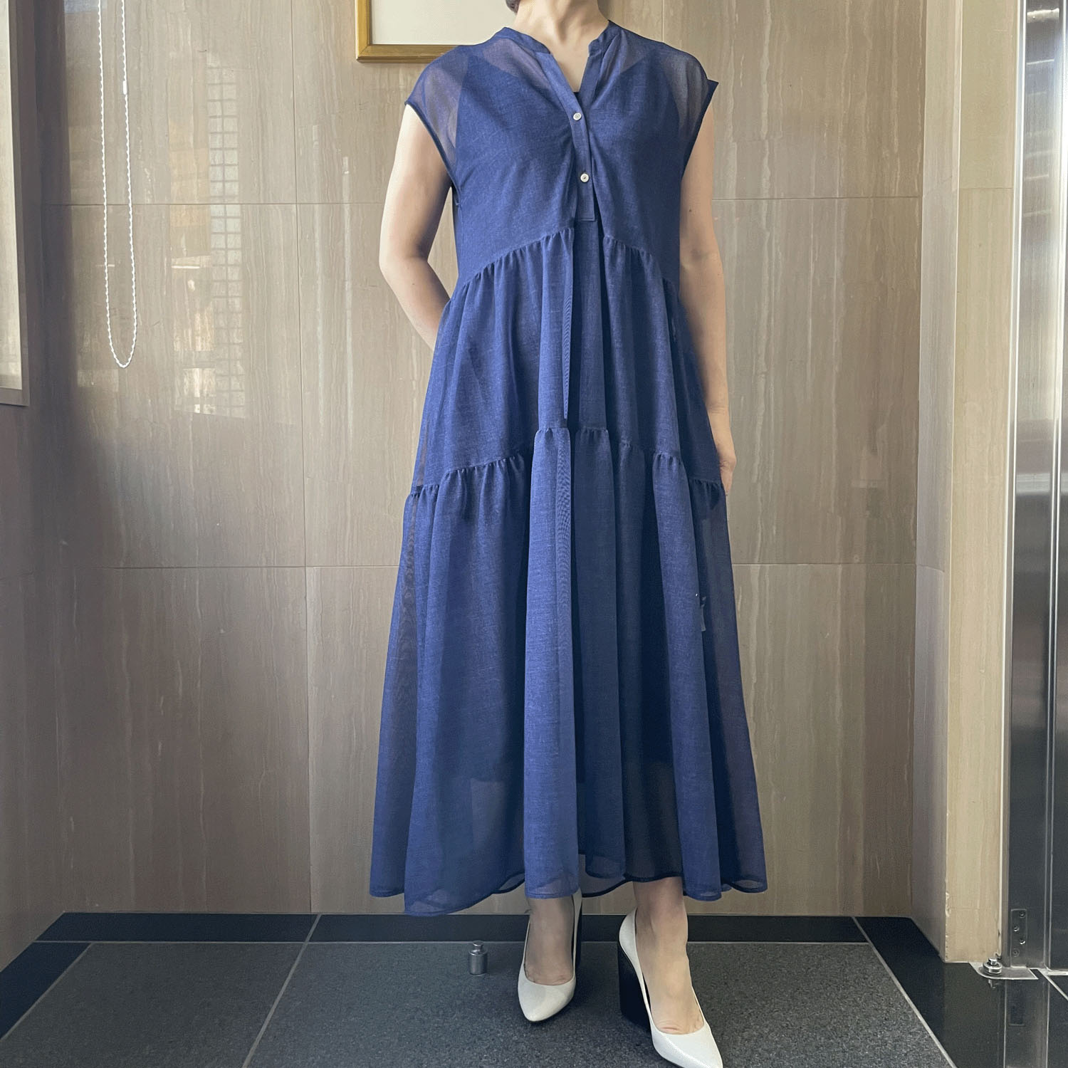 KOKIA デニム柄プリントティアードワンピース - 画像3