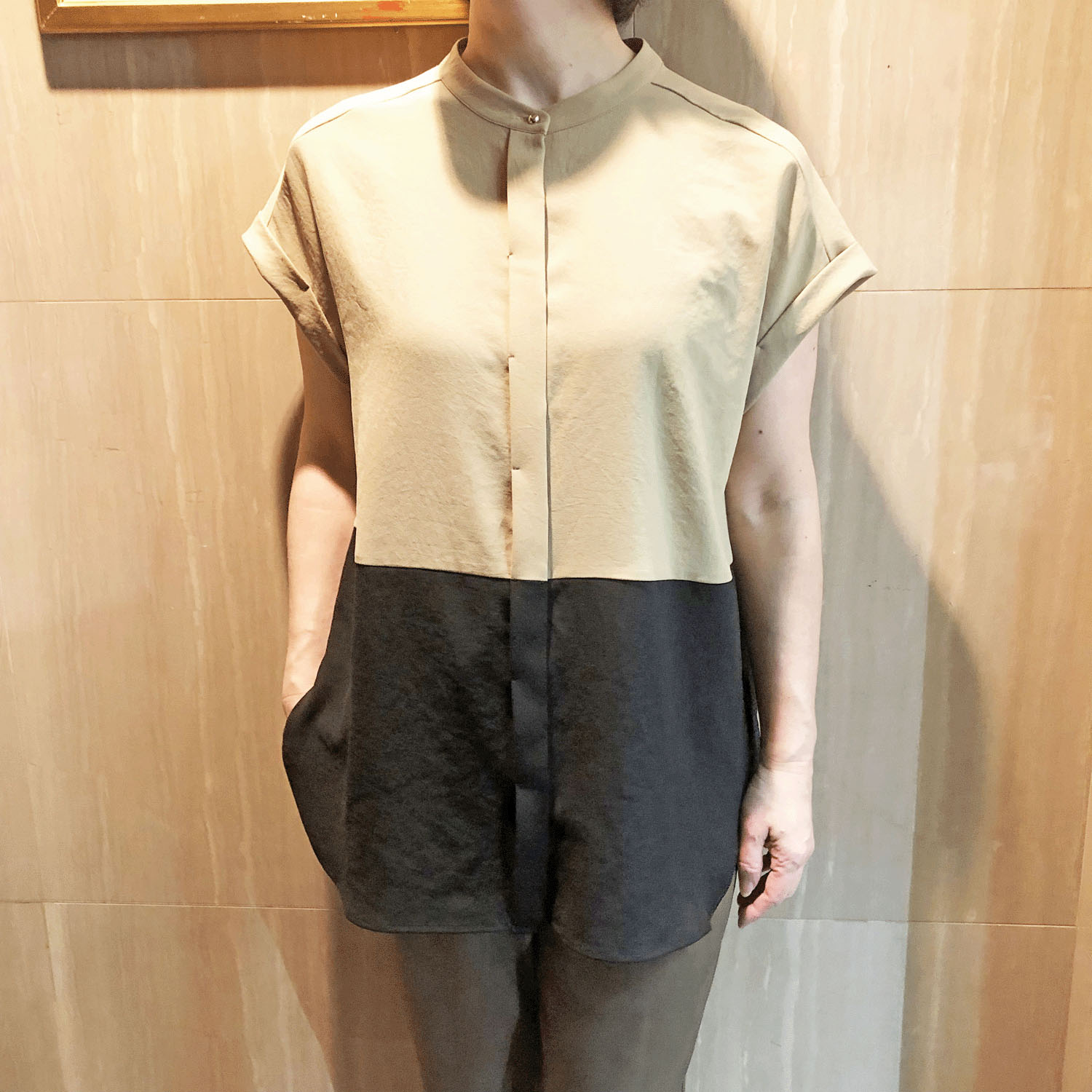 一珠 KOKIA ジョーゼットバイカラーブラウス