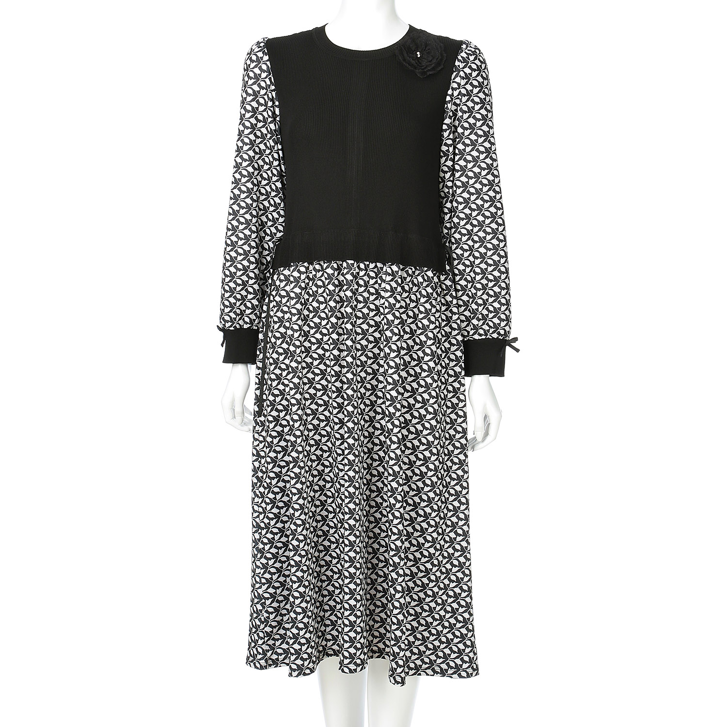 Super Beauty ニットベスト×レイヤード風プリントワンピース - 画像23