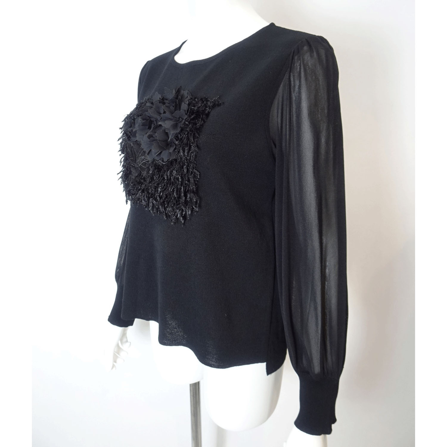 Super Beauty パワーネット素材袖胸元フラワーモチーフ使いセーター - 画像3